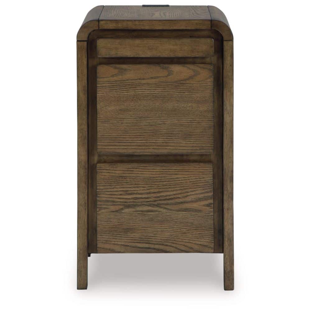 Light Brown Wood Rectangular End Table with Storage and USB Ports