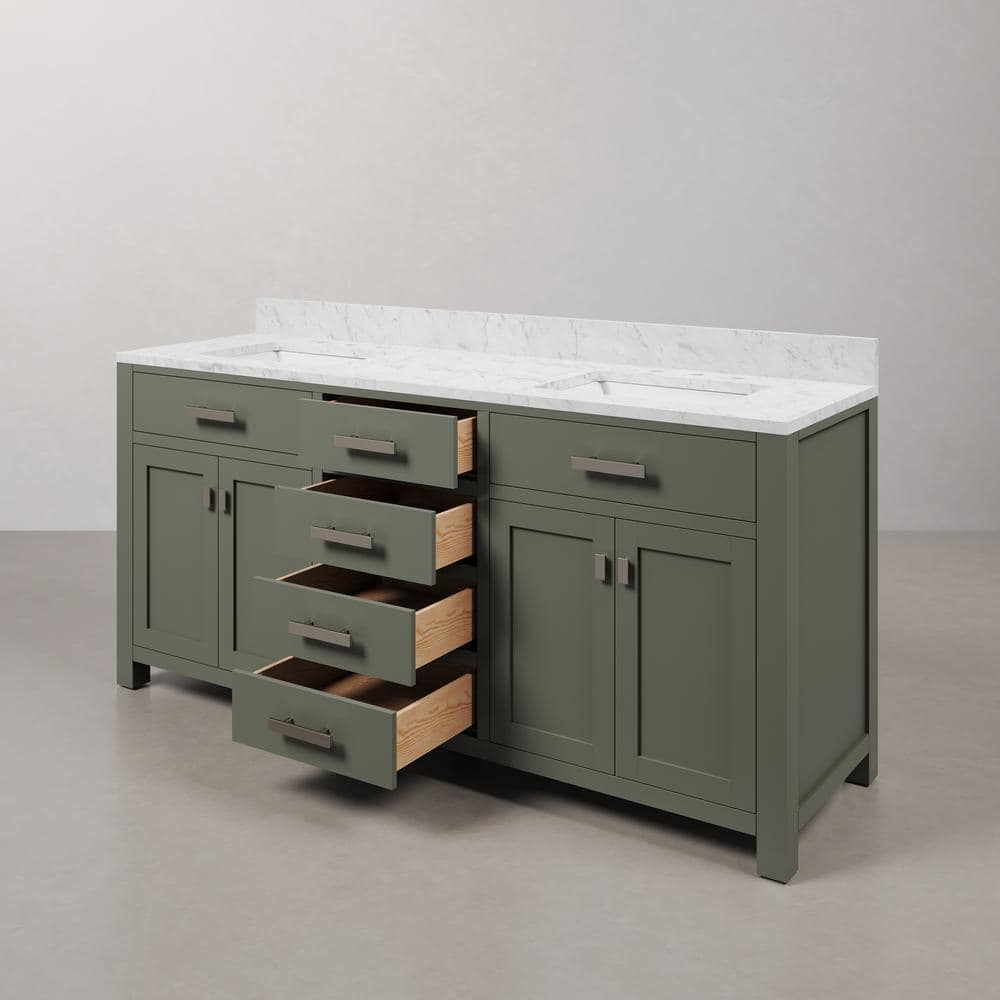 Madison 72" Glacial Green Double Sink Vanity with Marble Top