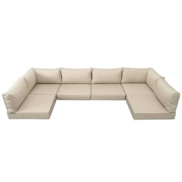 14 Pieces Set Outdoor Cushions for Patio Furniture, Deep Seat Patio Replacement Cushion for Outdoor Sectional, Beige