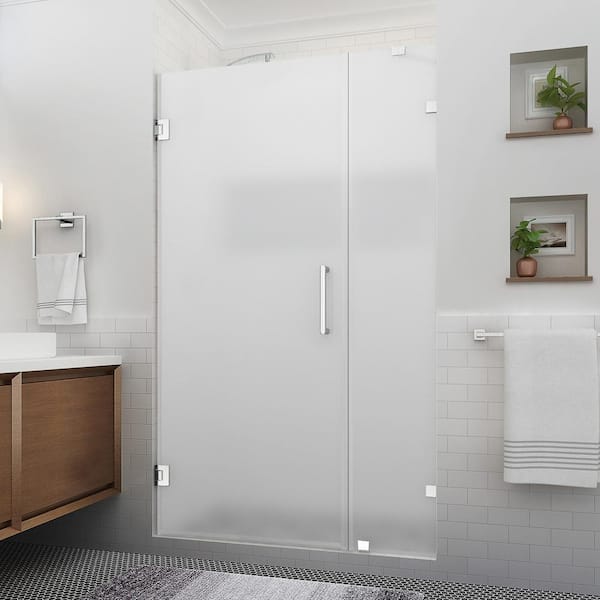 Aston Nautis XL 48.25 - 49.25 in. W x 80 in. H Hinged Frameless Shower Door in Stainless Steel with Ultra-Bright Frosted Glass