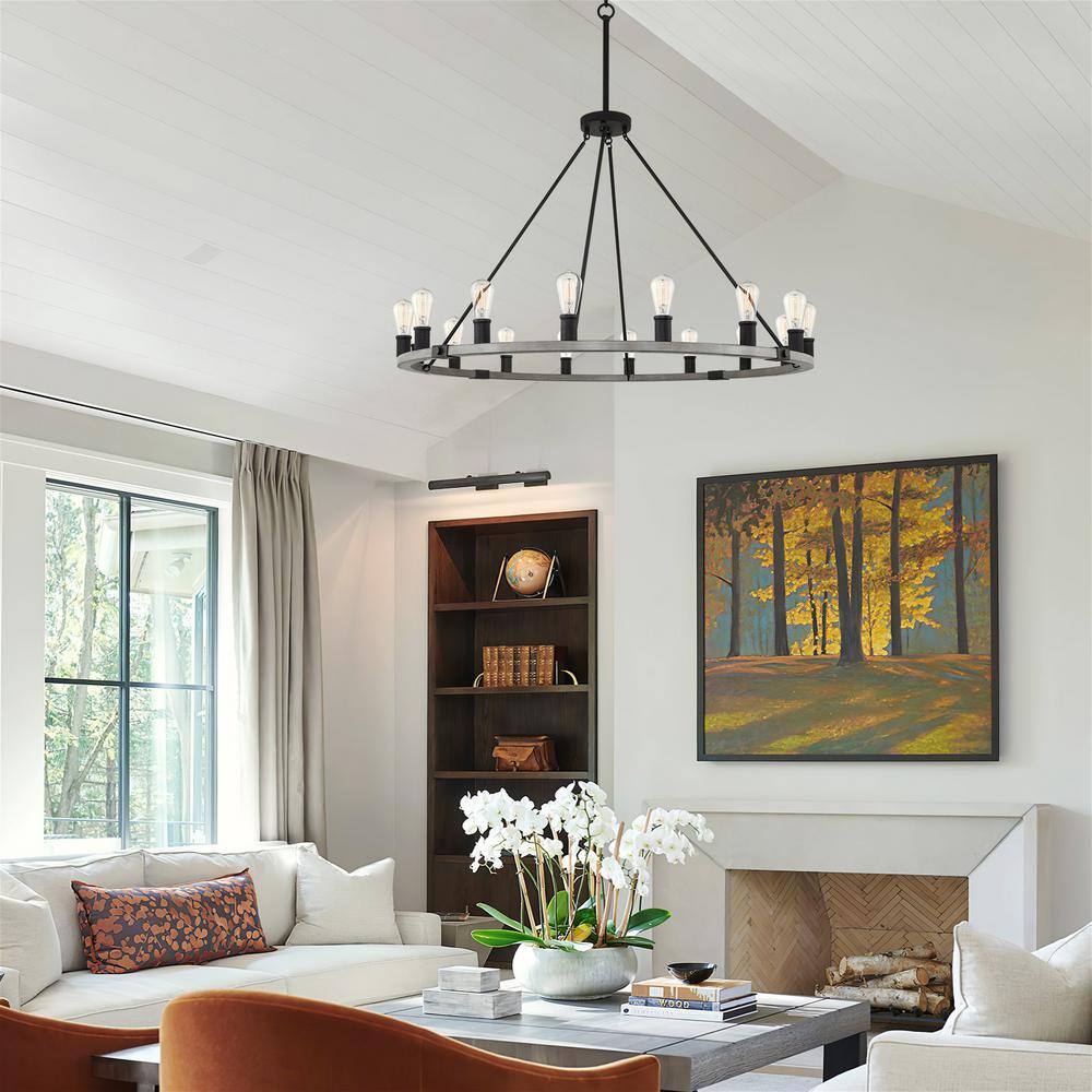 Jericho 48" Black and Gray Oak Wagon Wheel Chandelier