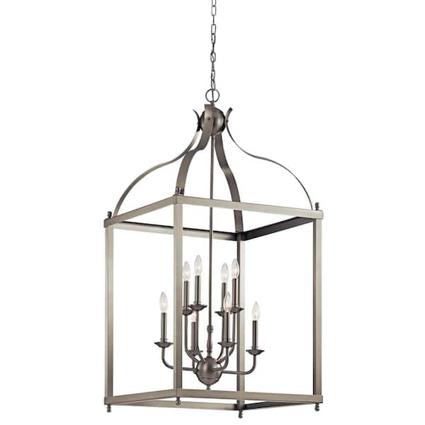 Larkin 8-Light Brushed Nickel Traditional Candle Cage Foyer Pendant Hanging Light