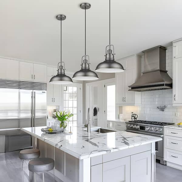 JAZAVA 11 in. 1-Light Gray Industrial Pendant Light with Metal