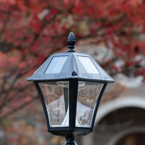 Baytown II 1-Light Black Outdoor Solar Warm White Post Light with Pier Base or Wall Sconce Mounting Options for Garden