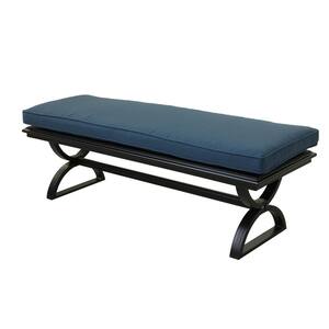Malcolm 2-Person Aluminum Outdoor Patio Bench with Sapphire Blue Cushion
