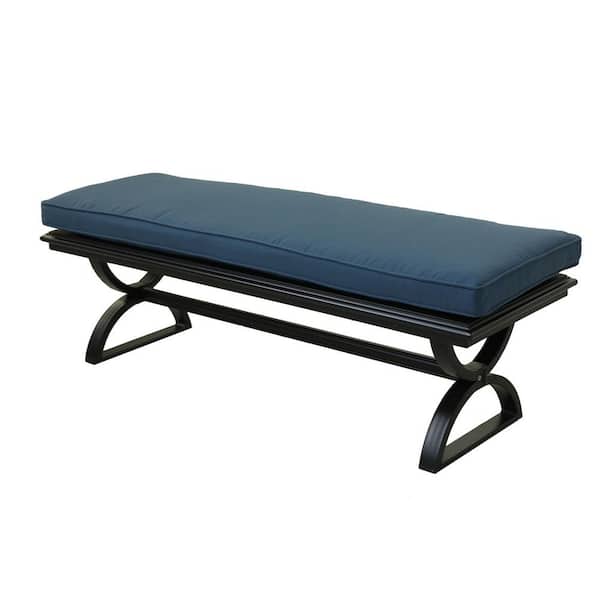 DIRECT WICKER Malcolm 2-Person Aluminum Outdoor Patio Bench with Sapphire Blue Cushion