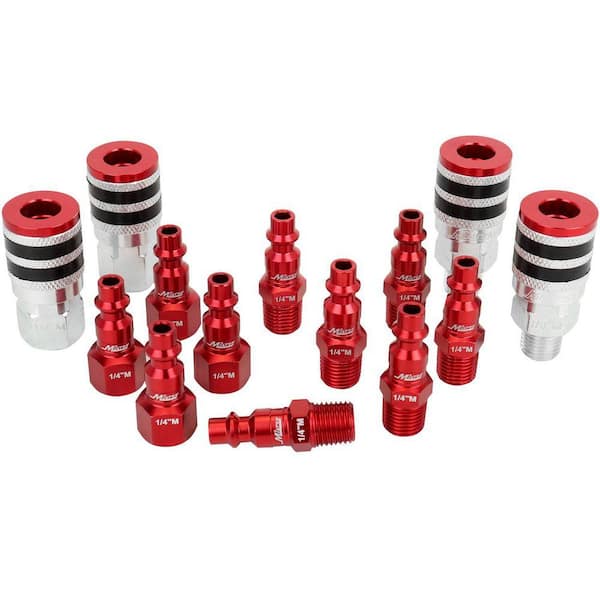 ColorFit Coupler and Plug Kit, with Rubber Safety Bumper-(M-Style, Red)-1/4 in. NPT, (14-Piece)