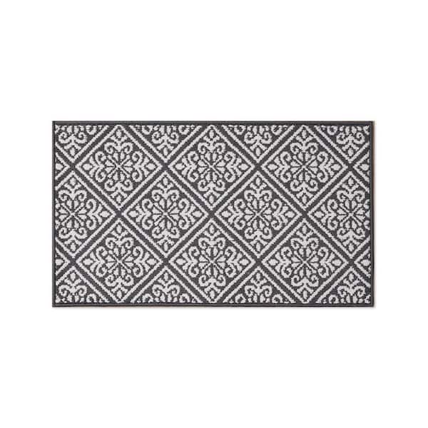 Laura Ashley Austell 2- Tone Dark Grey/Ivory 2 ft. x 4 ft. Geometric Polypropylene Accent Rug