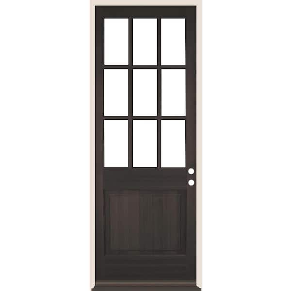 Krosswood Doors 36 in. x 96 in. Farmhouse Beveled 9-Lite Clear Glass Left Hand Black Stain Hemlock Wood Prehung Front Door