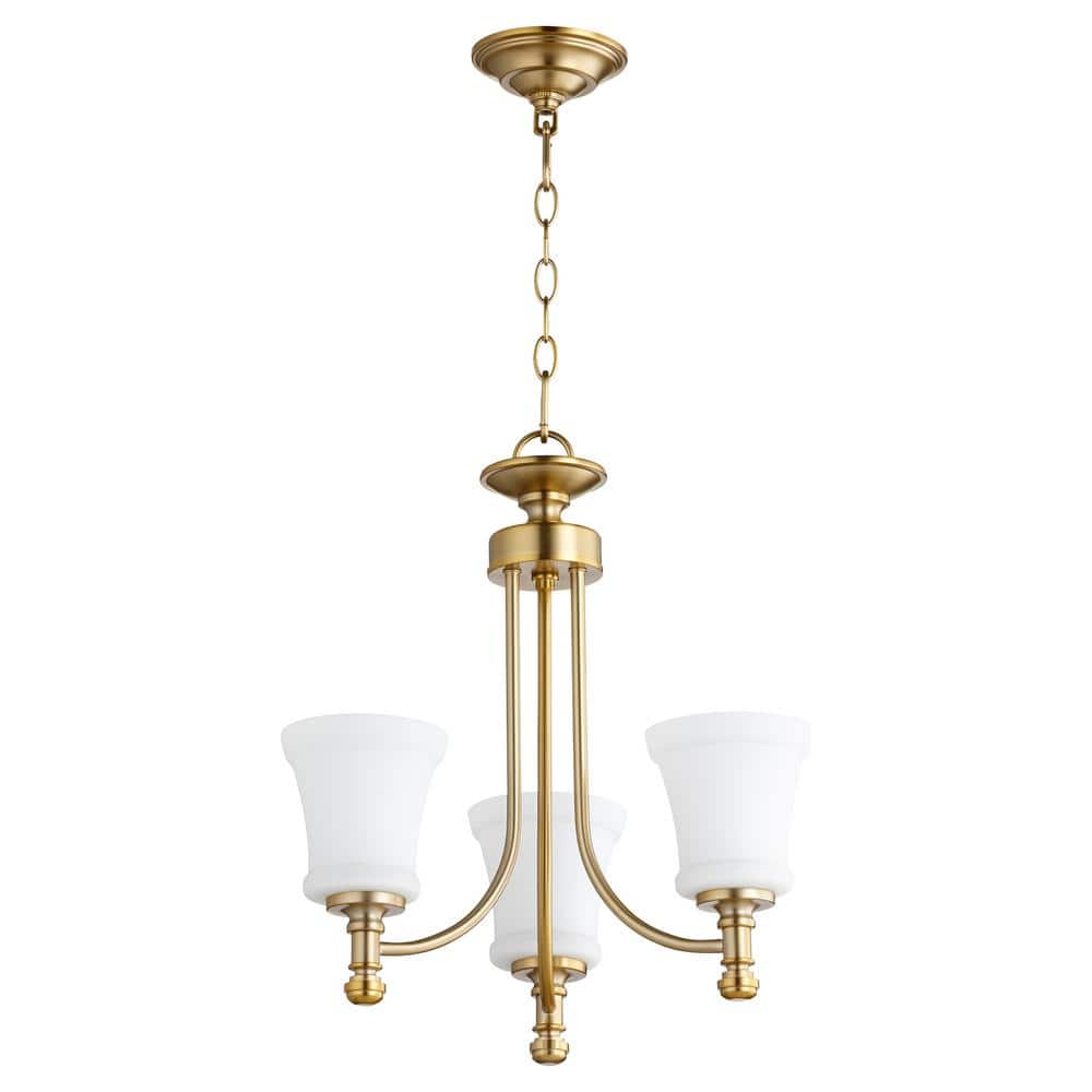 Mini Satin Opal 19" Brass Crystal 3-Light Chandelier