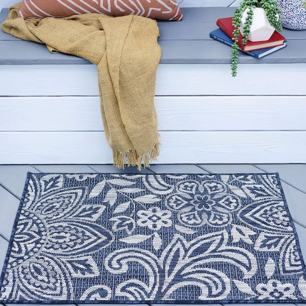 Veranda Floral Navy 2 ft. x 3 ft. Indoor/Outdoor Area Rug