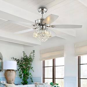 Kate 48 in. 3-Light Chrome Glam Crystal Drum LED Ceiling Fan with Light and Remote
