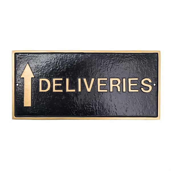 Montague Metal Products 7.25 in. x 15.25 in. Deliveries with Up Arrow Standard Rectangle Wall Statement Plaque - Black/Gold