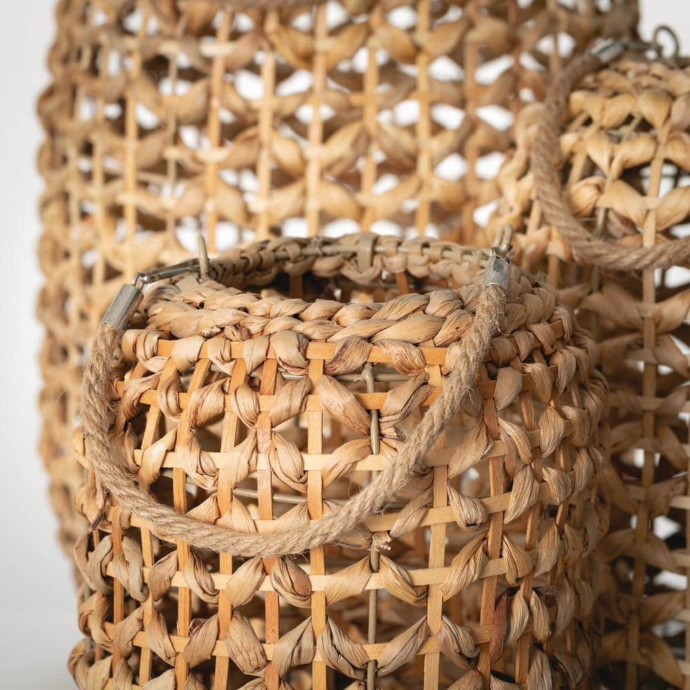 Natural Woven Rattan Hanging Lantern Set of 3, Brown