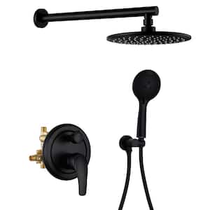 Pomelo 5-Spray Patterns with 9 in. Wall Mount Dual Shower Heads with Pressure Balance Round-in Valve in Matte Black