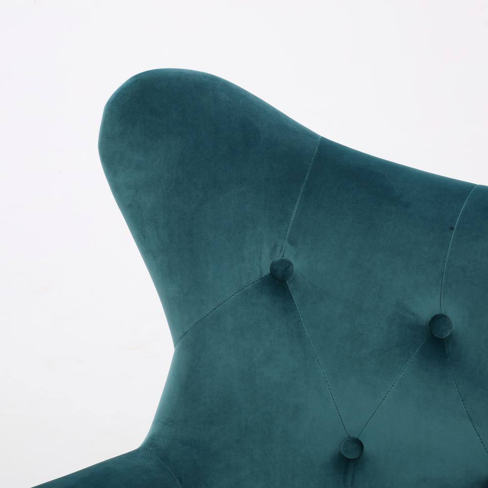 Dark Teal Velvet Wingback Accent Chair with Wood Legs