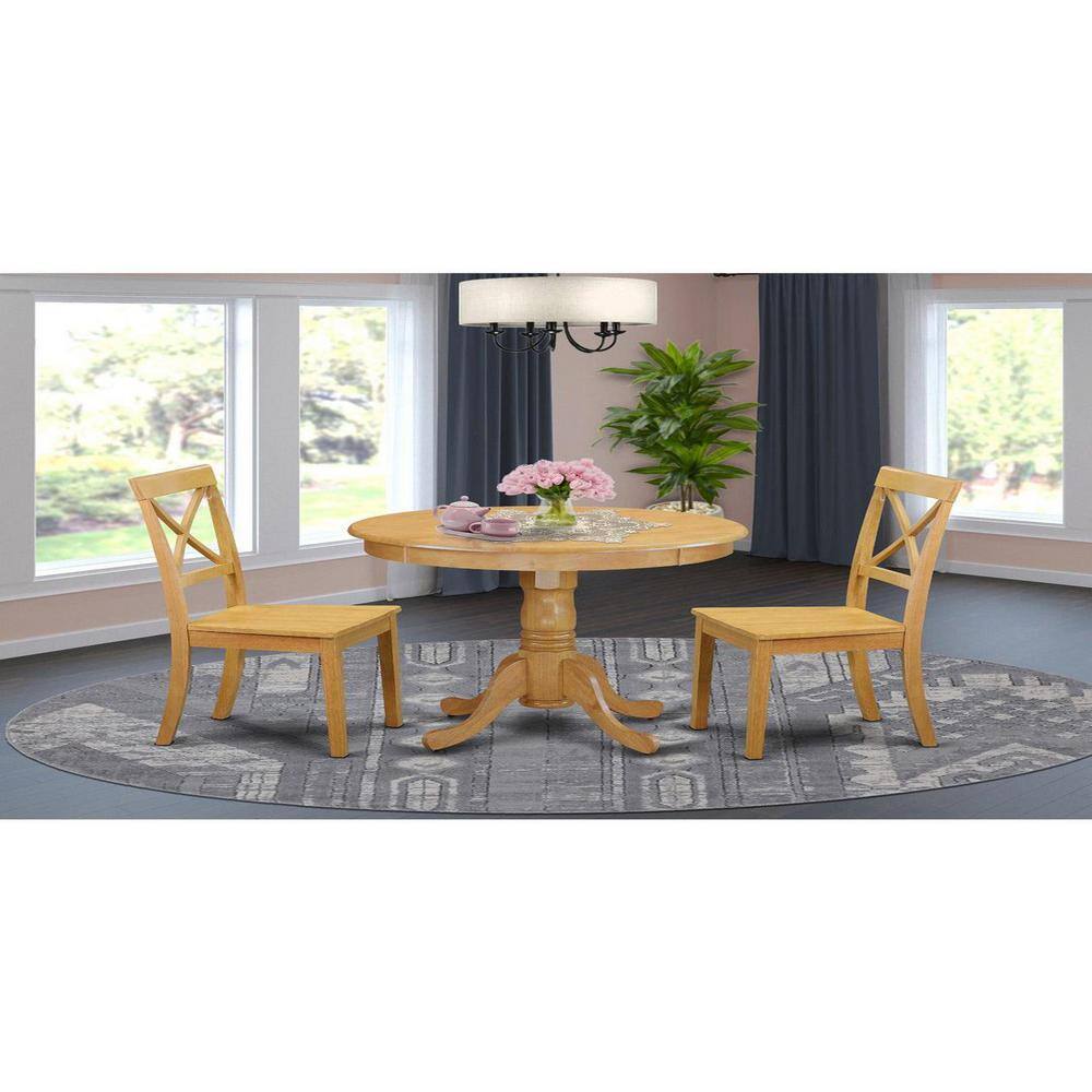 Oak 3-Piece Round Pedestal Dining Set with High Back Chairs
