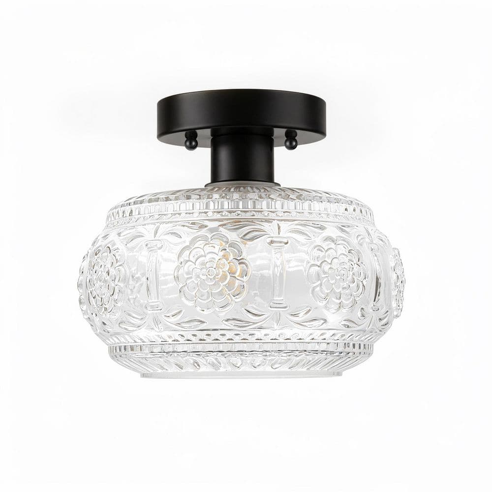 10 in. 1-Light Matte Black Flush Mount Ceiling Light with Glass Shade, Modern Vintage Ceiling Fixture for Bedroom Foyer price history on PriceWatchPro