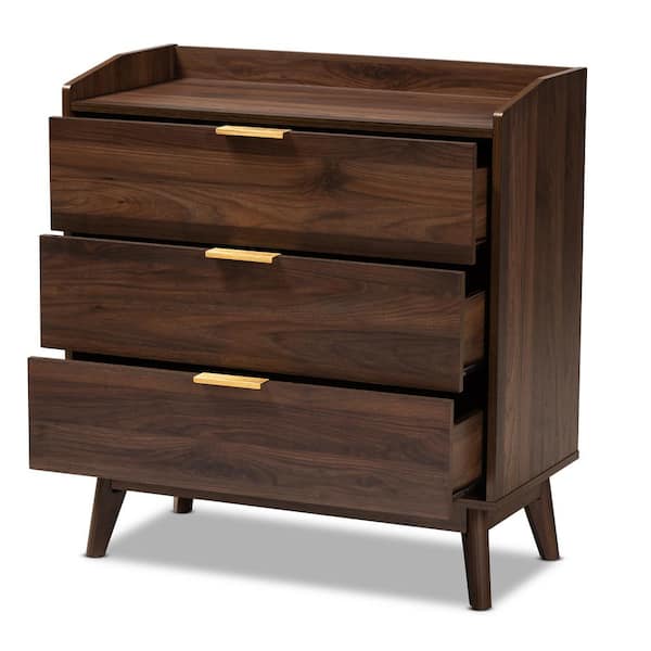 Baxton Studio Lena 3 Drawer Walnut Chest 157 9533 HD The Home Depot