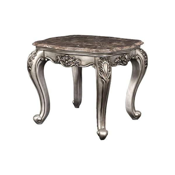 Benjara 28.5 in. Silver Other Marble End Table with Wooden Frame