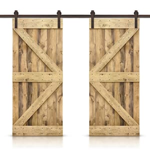 K Series 60 in. x 84 in. Pre-Assembled Weather Oak Stained Wood Interior Double Sliding Barn Door with Hardware Kit