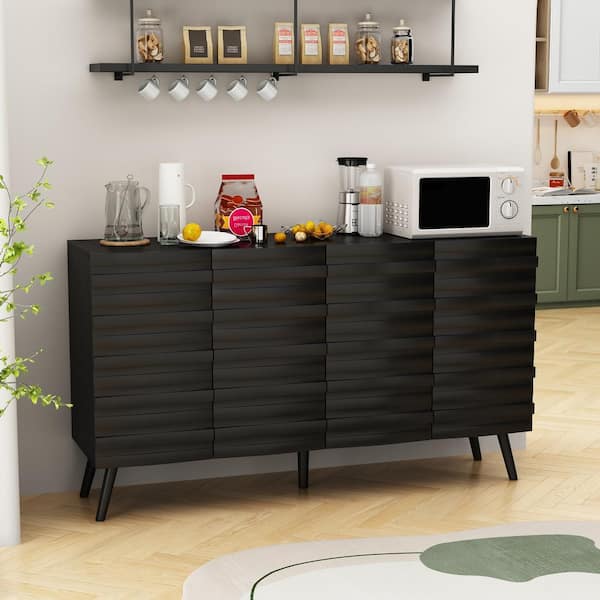 Alden Design Wooden Bathroom Storage Cabinet with 4 Drawers & Cupboard, Espresso
