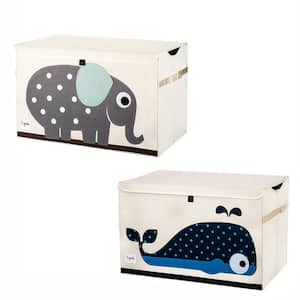 Collapsible Toy Chest Storage Bin Bundle with Elephant Plus Whale, Beige (2-Pack)