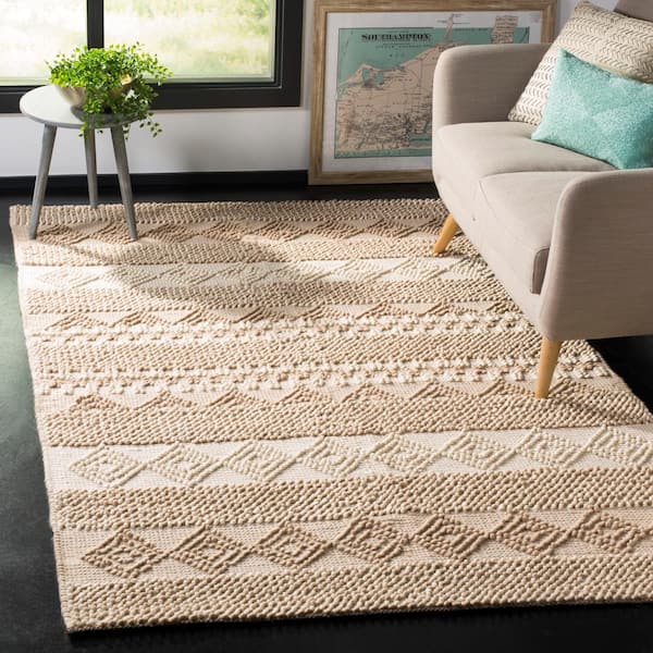 Natura 5 ft. x 5 ft. Beige/Ivory Striped Diamonds Square Area Rug
