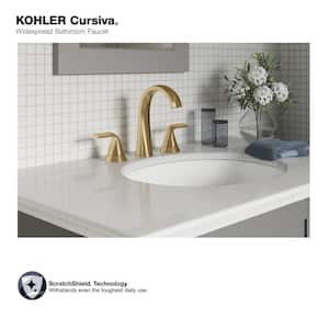 Cursiva 8 in. Widespread Double Handle Bathroom Faucet in Vibrant Brushed Moderne Brass