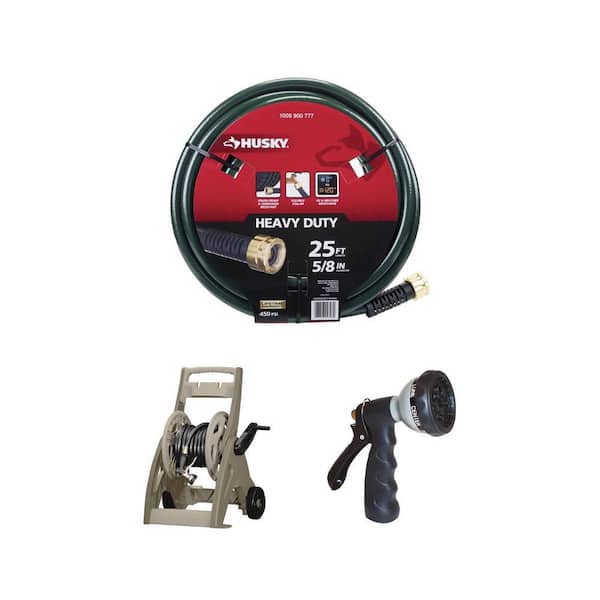 7-Pattern Nozzle, 5/8 in. x 25 ft. Heavy-Duty Hose and 175 ft. Hose Reel Mobile Cart Combo