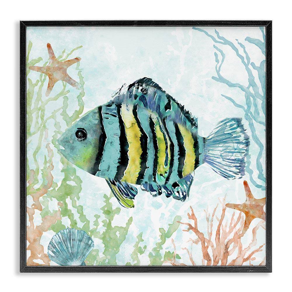 Striped Fish Underwater by Carol Robinson Black Framed Animal Giclee Art Print 17 in. x 17 in. price history on PriceWatchPro