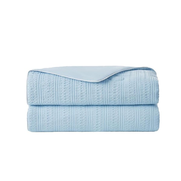 Sky Blue Waffle Cooling Comforter Queen Size, Lightweight Summer Blanket for Hot Sleepers, 90"x90" Nylon