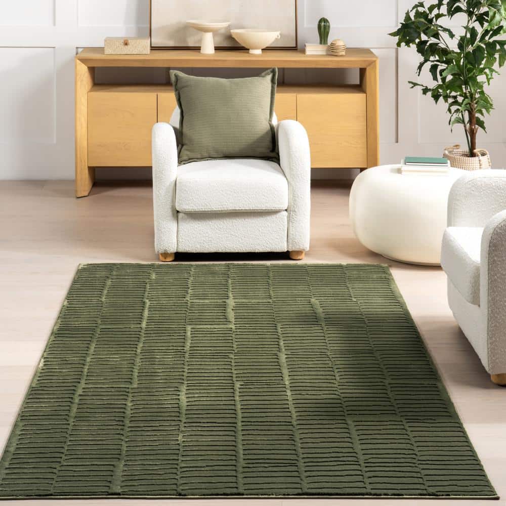 Kailani Green Geometric Machine Washable 3' x 5' Area Rug