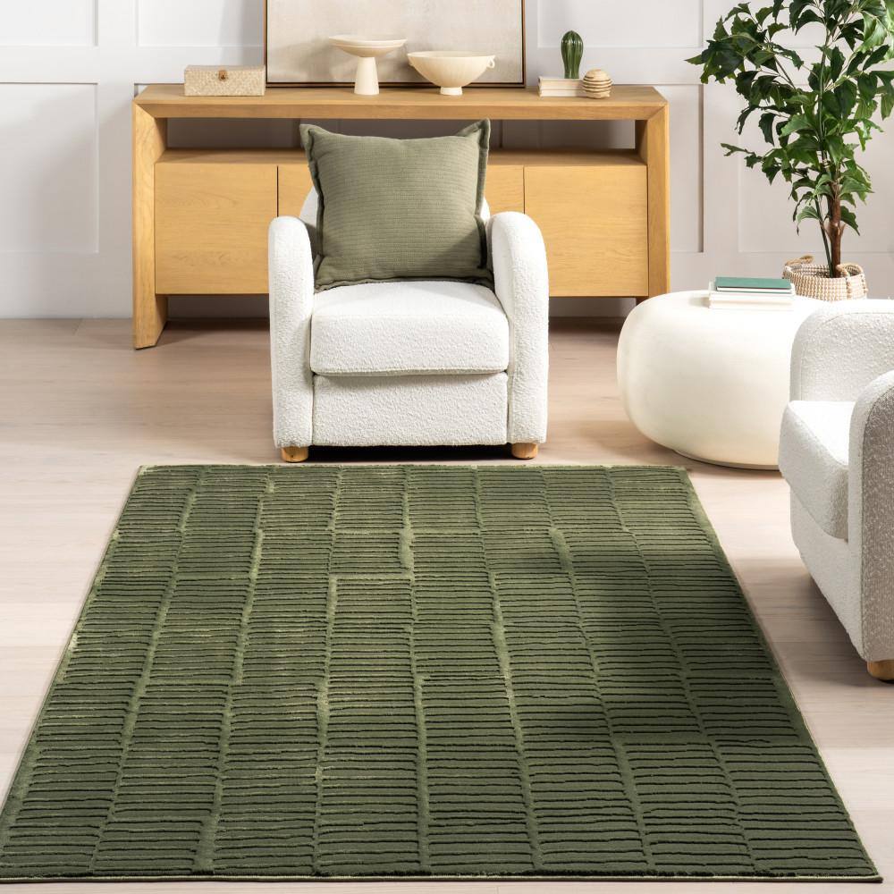 Kailani Green Geometric Machine Washable Synthetic Area Rug, 9' x 12'
