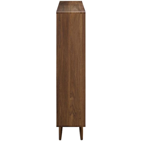 MODWAY 52.5 in. Walnut Wood 7-shelf Accent Bookcase with Open Back