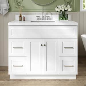 Hamlet 42.25 in. W x 22 in. D x 36 in. H Single Sink Freestanding Bath Vanity in White with Carrara White Quartz Top