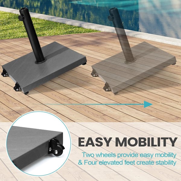 45 lbs. Cement Concrete Weighted Outdoor Patio Umbrella Base with Wheels in Gray