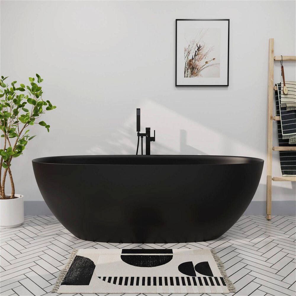 65 in. x 29.53 in. Solid Surface Stone Freestanding Double Slipper Soaking Bathtub with Right Drain in Matte Black price history on PriceWatchPro