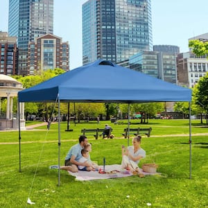 10 ft. x 10 ft. Pop Up Blue Gazebo Canopy Tent, Instant Sun Shelter with 3-Level Adjustable Height