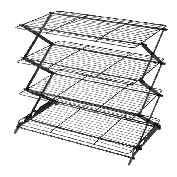 4-Tier Collapsible Cooling Rack with Adjustable and Stackable for Kitchen Baking and Cooking, Gifts, Black (1-Pack)