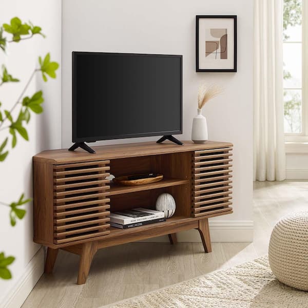 MODWAY Render 46 in. Corner TV Stand in Walnut EEI-6157-WAL