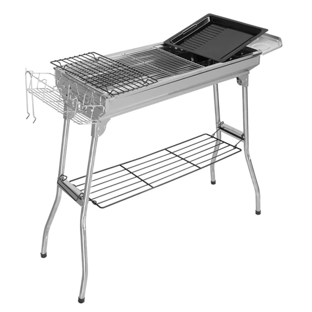 Foldable Stainless Steel Charcoal Grill, Portable BBQ Barbecue with Side Cooking Plate & Storage Rack for Outdoor Use price history on PriceWatchPro