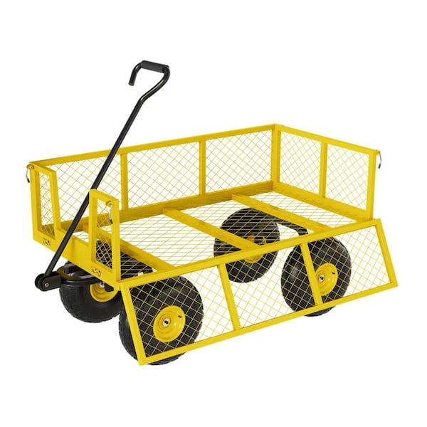 500 lbs 3-in-1 Yellow Heavy Duty Steel Garden Cart with Removable Mesh Sides,180°Rotating Handle