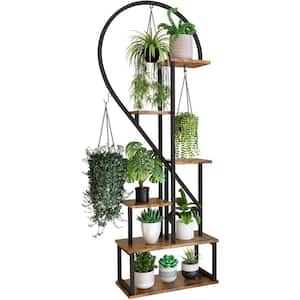 6-Tier Metal Plant Stand, Creative Half Heart Stepped Plant Stand for Home Patio Lawn Garden (1-Pack) Brown