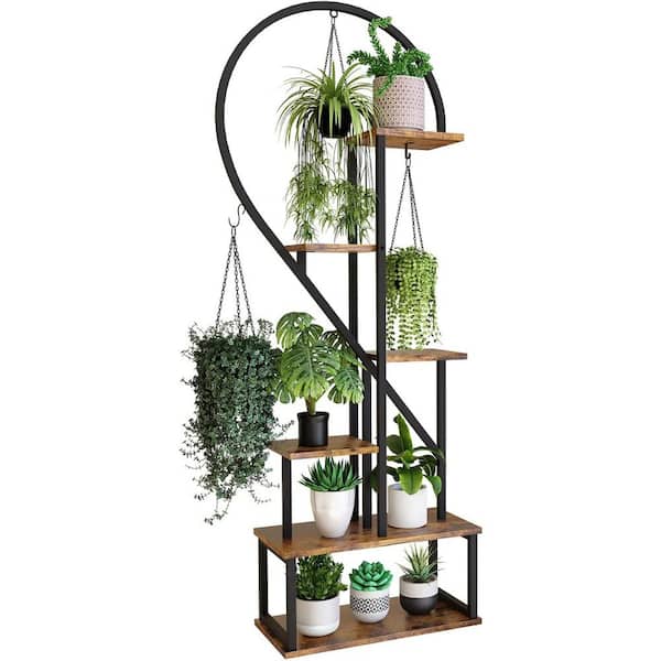 Unbranded 6-Tier Metal Plant Stand, Creative Half Heart Stepped Plant Stand for Home Patio Lawn Garden (1-Pack) Brown