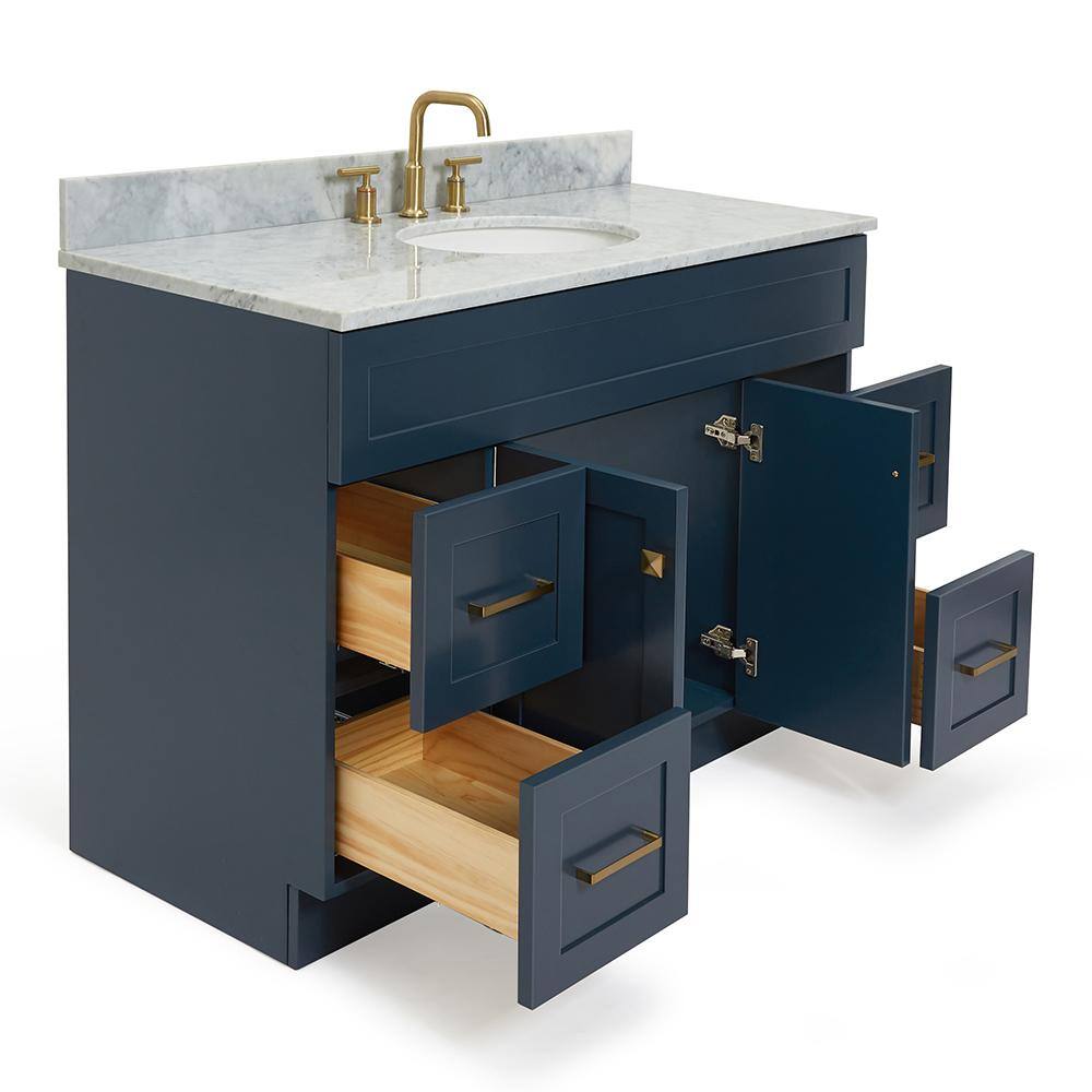 Hamlet 49" Midnight Blue Freestanding Vanity with White Marble Top