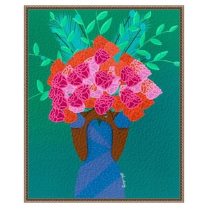 "Blooming Bouquet and Woman" by Lorintheory 1-Piece Floater Frame Giclee People Canvas Art Print 28 in. x 23 in.
