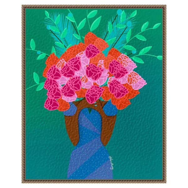 Amanti Art "Blooming Bouquet and Woman" by Lorintheory 1-Piece Floater Frame Giclee People Canvas Art Print 28 in. x 23 in.