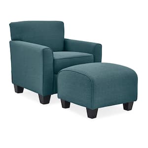 Nichol Caribbean Blue Linen-like Fabric Arm Chair and Ottoman Set
