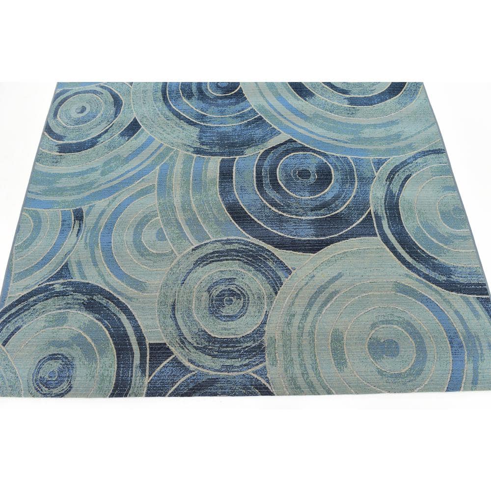 Light Blue Square Synthetic Outdoor Area Rug, 6' x 6'